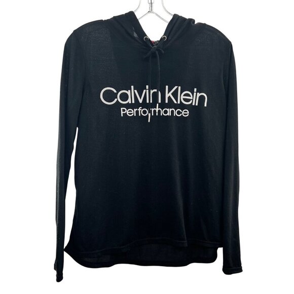 Calvin Klein Performance Women's Logo Hoodie Semi Sheer Black/White Medium - Picture 1 of 9